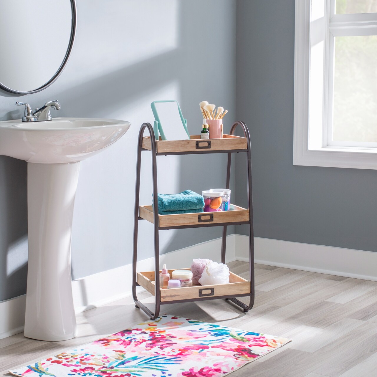 Contemporary Home Living 3 Tier Wooden Storage Shelf - 32.5" - Brown and Black